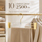 Cintres transparents dorés à pinces — Pack 10 pièces