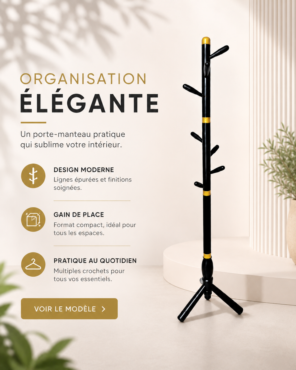 Porte-manteau design noir et doré