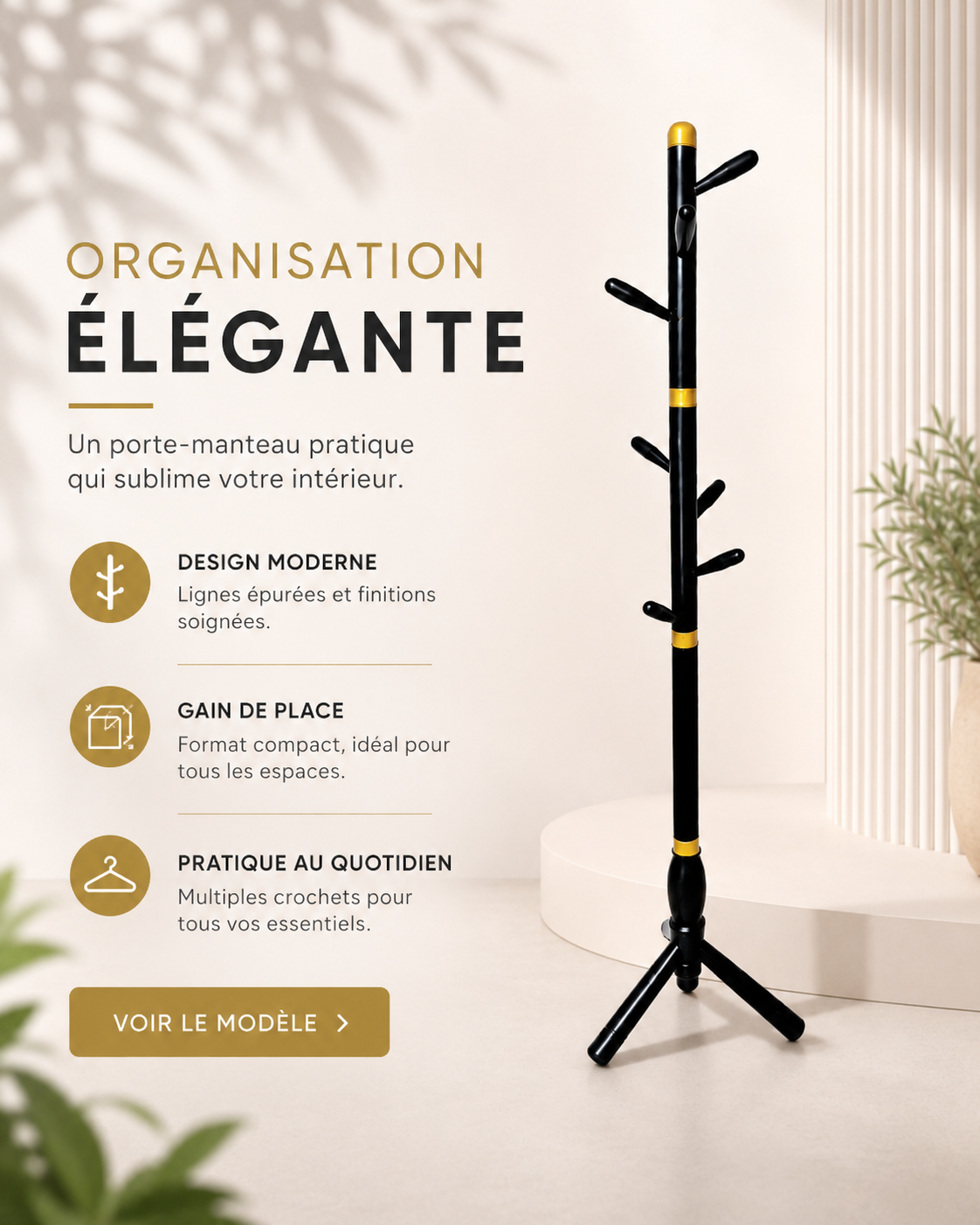 Porte-manteau design noir et doré
