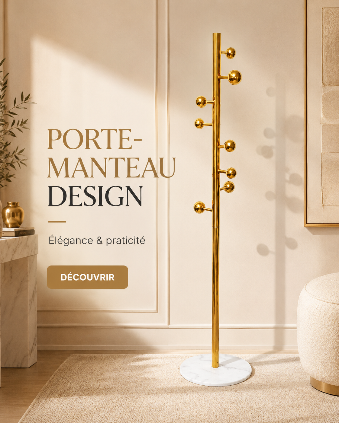 Porte-manteau doré design avec base marbrée