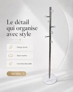 Porte-manteau design chromé avec base effet marbre