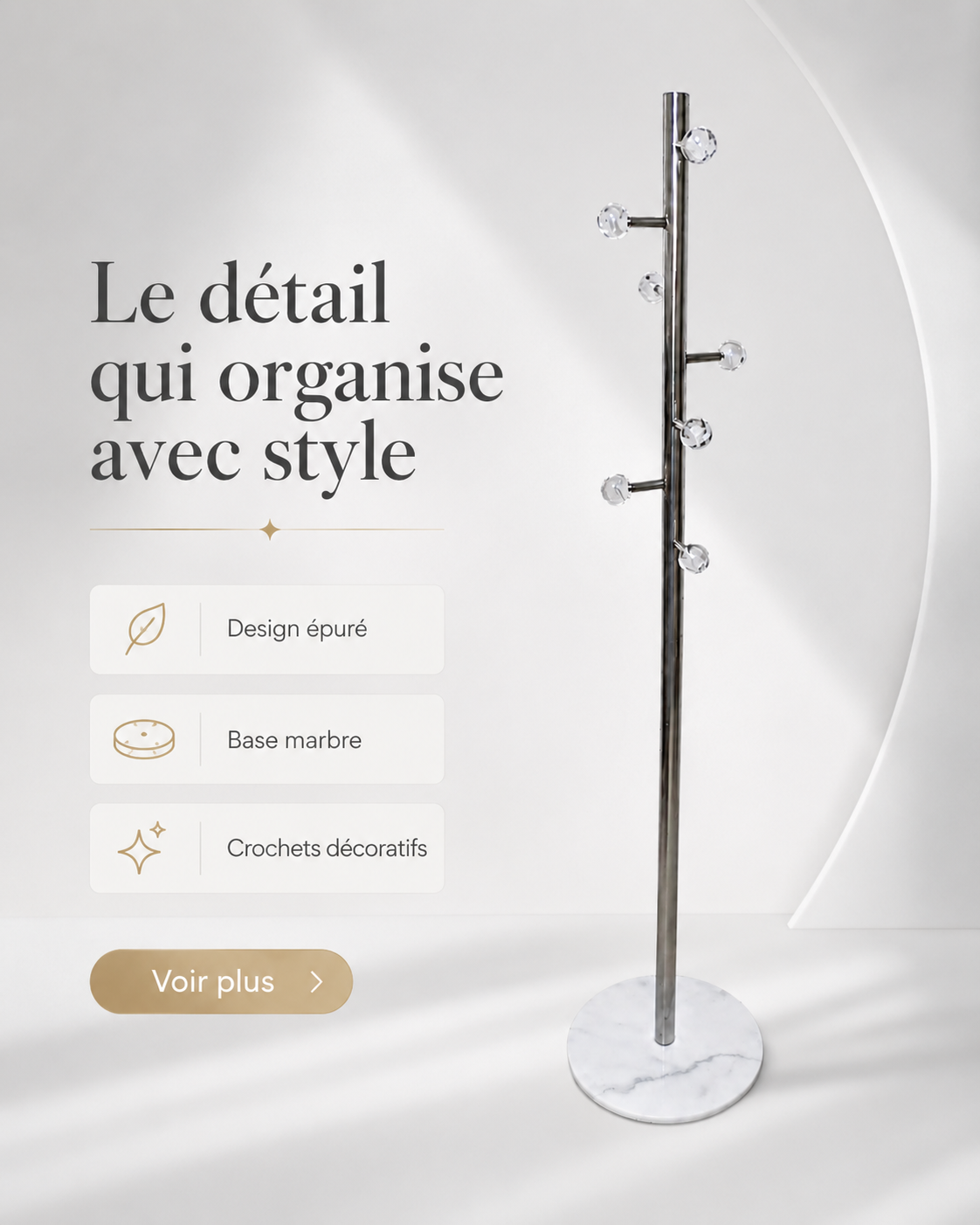 Porte-manteau design chromé avec base effet marbre