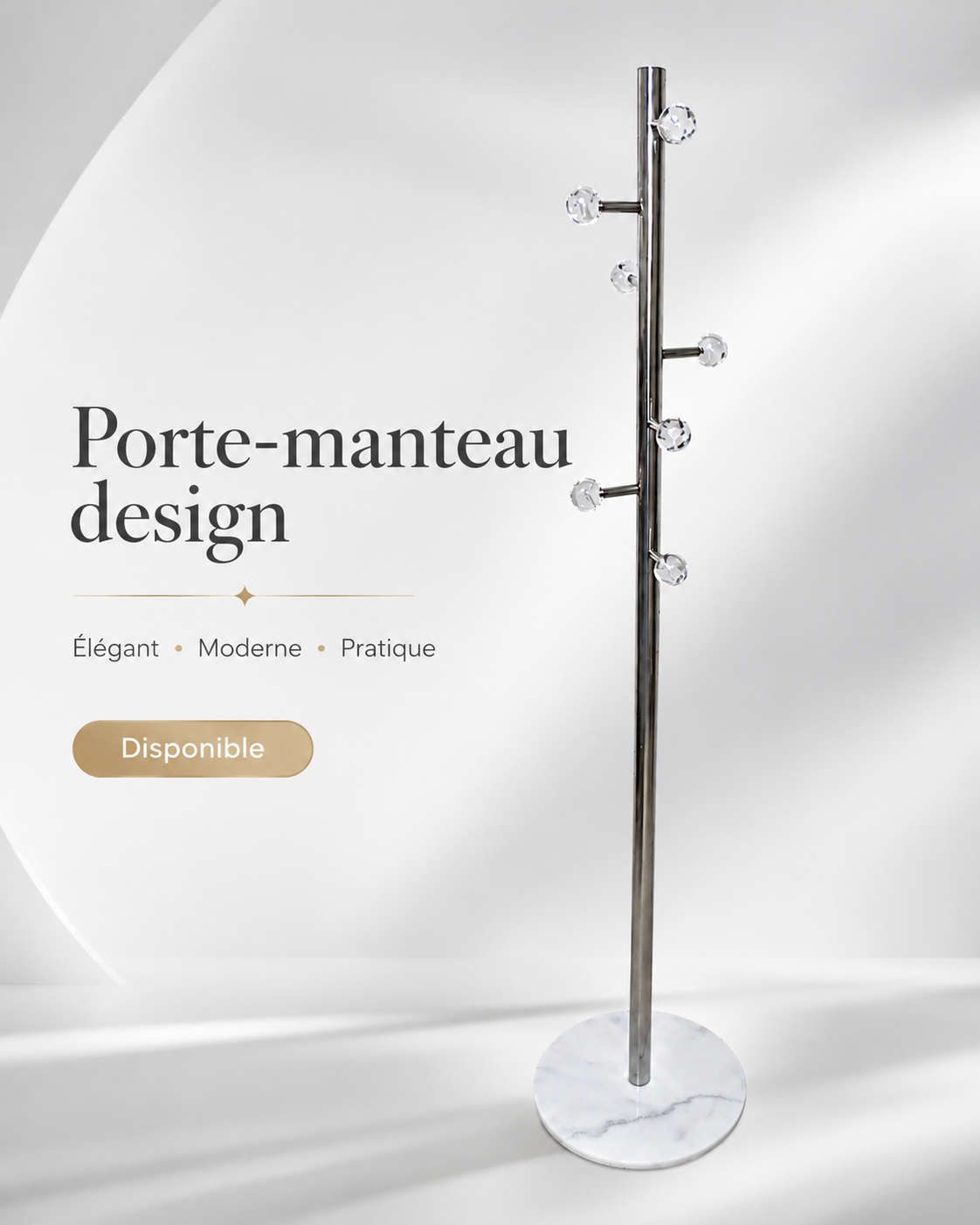Porte-manteau design chromé avec base effet marbre