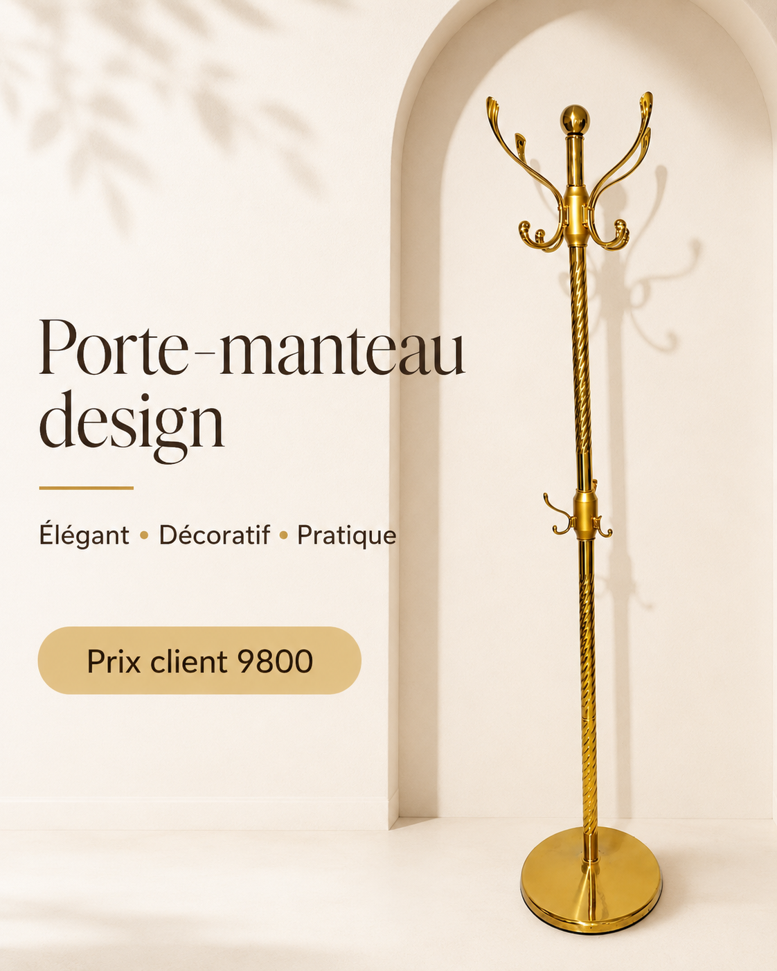 Porte-manteau doré décoratif à crochets multiples