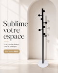 Porte-manteau design noir avec base ronde blanche