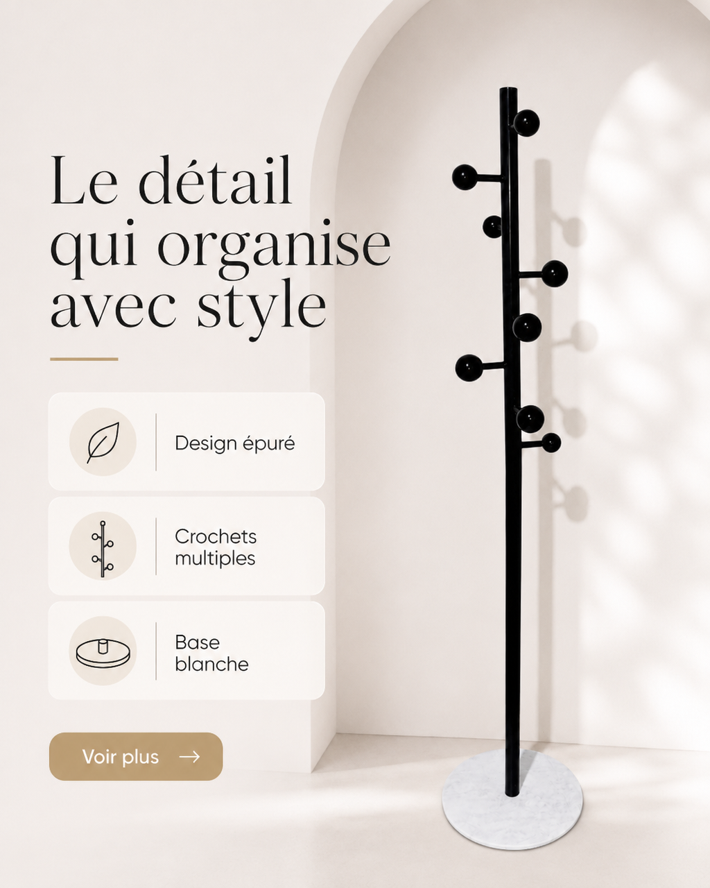 Porte-manteau design noir avec base ronde blanche