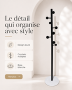 Porte-manteau design noir avec base ronde blanche