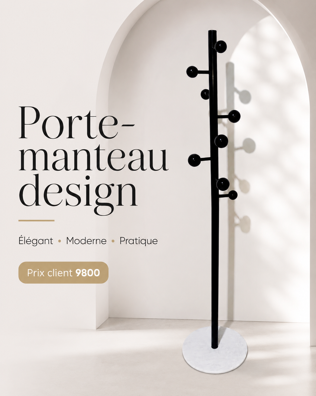Porte-manteau design noir avec base ronde blanche
