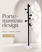 Porte-manteau design noir avec base ronde blanche