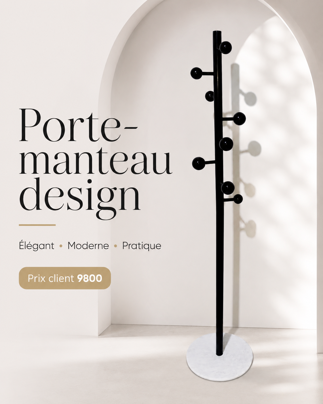 Porte-manteau design noir avec base ronde blanche